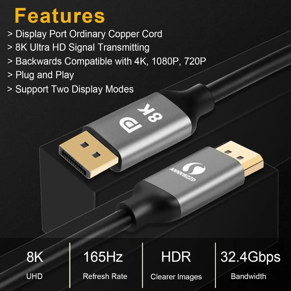 Кабель для порта дисплея 1 4 8K HDR 144 Гц 60 высокоскоростной адаптер портов видео ПК