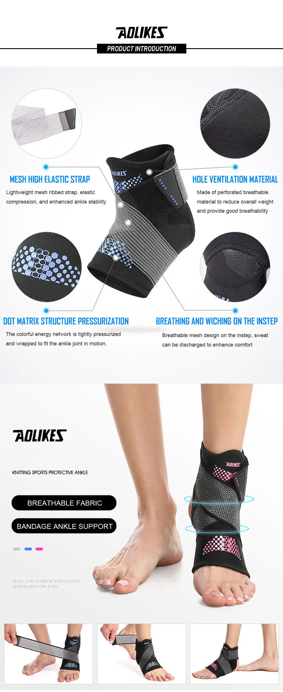 AOLIKES 1 шт. спортивный фиксатор для поддержки лодыжки, регулируемый эластичный бандаж, ремень для ног, защитное снаряжение для тренажерного зала, фитнеса