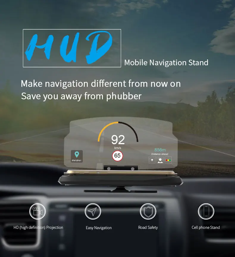 Newcarpro Универсальный мобильный gps навигационный кронштейн HUD Head Up Displayer для смартфона Автомобильный держатель Подставка для телефона