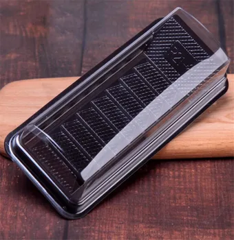 

100pcs Trapezoidal cake tiger roll sushi box mung bean cake egg roll transparent pastry long strip box Free Shipping