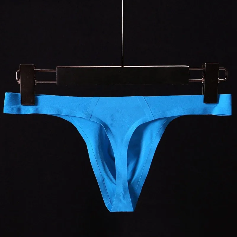 Mens Sexy Ultra-thin Seamless Thong Men G Strings and Thongs Men Pouch Ice Silk Underwear Breathable Low Rise M-XXXL