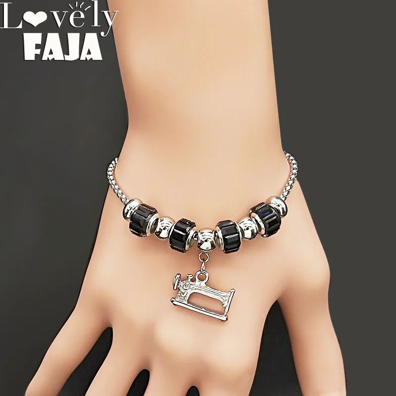 Модный швейный машинный стеклянный браслет из нержавеющей стали, женский серебряный браслет-цепочка, ювелирные изделия B18560