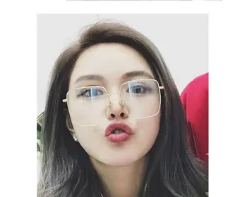

Same glasses net red female square gold edge flat mirror big frame round face thin four square myopia mirror male