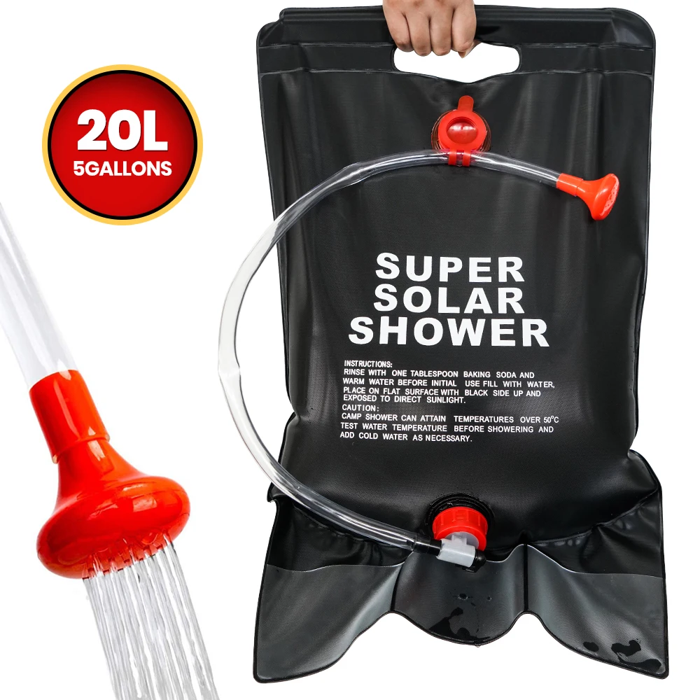 Camping Shower Bag,5 gallons//20L Solar Shower Bag with Removable Hose and On-Off Switchable,Shower Head for Camping Outdoor Traveling Hiking Summer Shower
