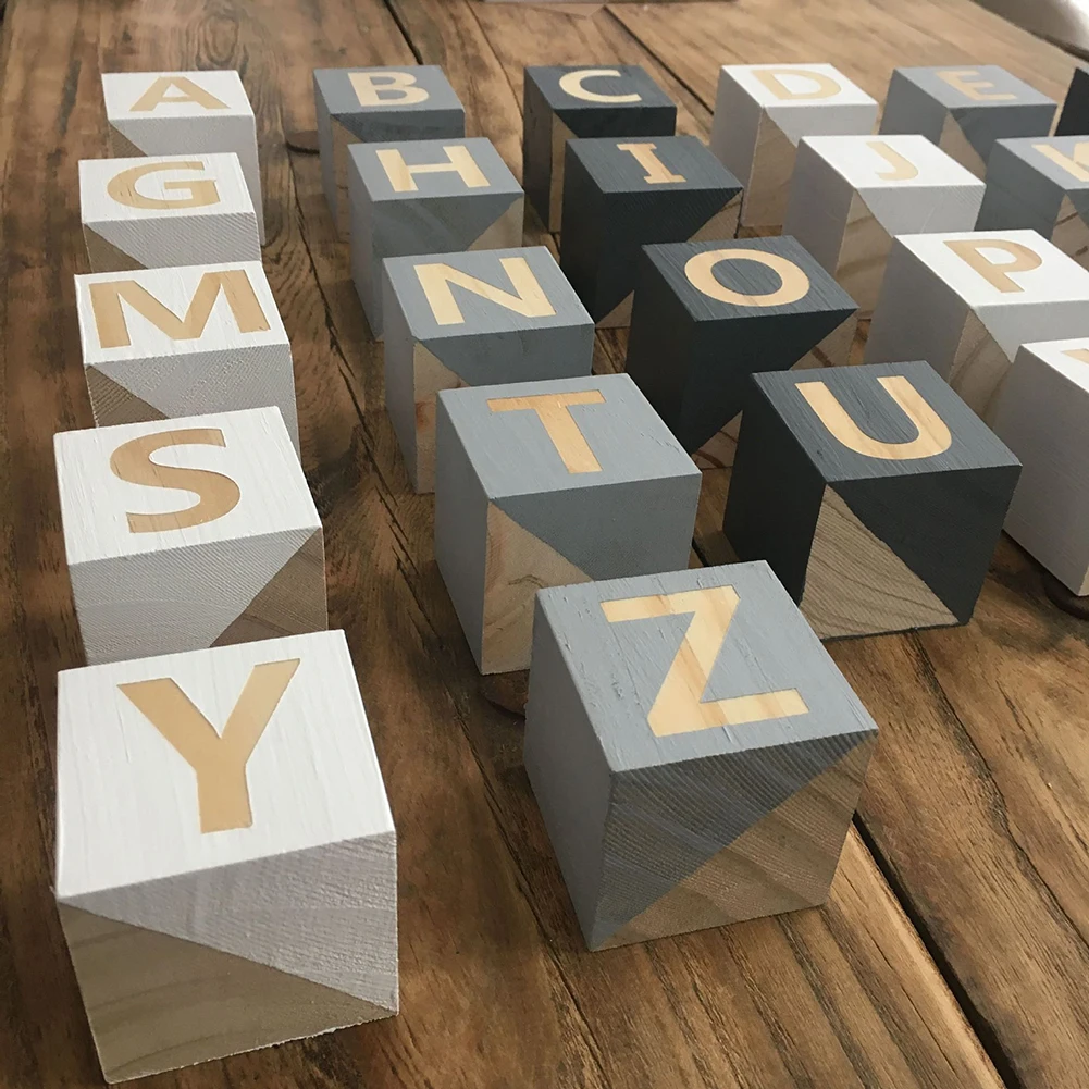  Home Decor Exquisite Wooden 26 English Letters Square Cubes Miniature Figurines Handiwork Baby Teac - 4000365127095
