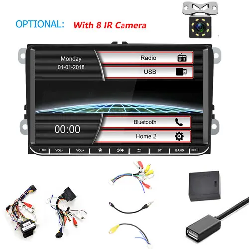 Camecho 2 DIN 9 ''Автомобильный мультимедийный плеер для автомобильное радио VW Android Mirror Link авторадио FM сенсорный экран аудио стерео Carro Coche - Цвет: With 8 IR Camera