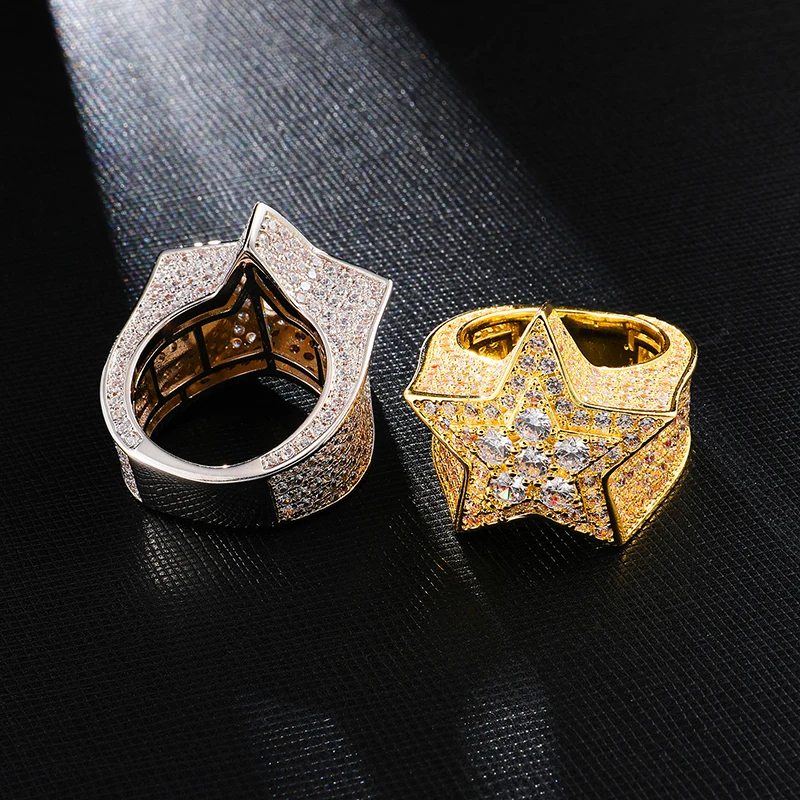 Хип хоп Полный CZ кубический циркон Шарм Iced Out Bling Tready Звезда медь циркон кольцо для мужчин женщин ювелирные изделия золото серебро