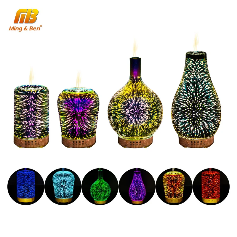 Günstige Nacht Licht Luftbefeuchter 3D Bunte Feuerwerk LED Aroma Öl Diffusor für home LED Nebel Ultraschall Sprayer Aromatherapie Lampe
