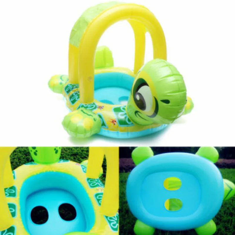 Baby Kids Float Seat Tortoise Boat Inflatable Swim Ring Pool Water Fun Sunshade 