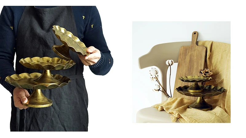 JAROWN Wedding Props Matte Black Cake Stand European Style Retro Gold Silver Fruit Plate Home Decoration Snack Stand Wave Edge Tray (26)