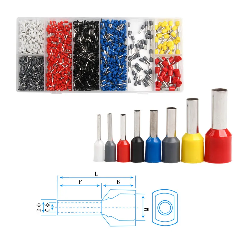1200Pcs Mixed-size Electric Wire Crimp Connectors Ferrules Kit Insulated Cord Pin End Terminals Assorted set 22-8 AWG | Обустройство
