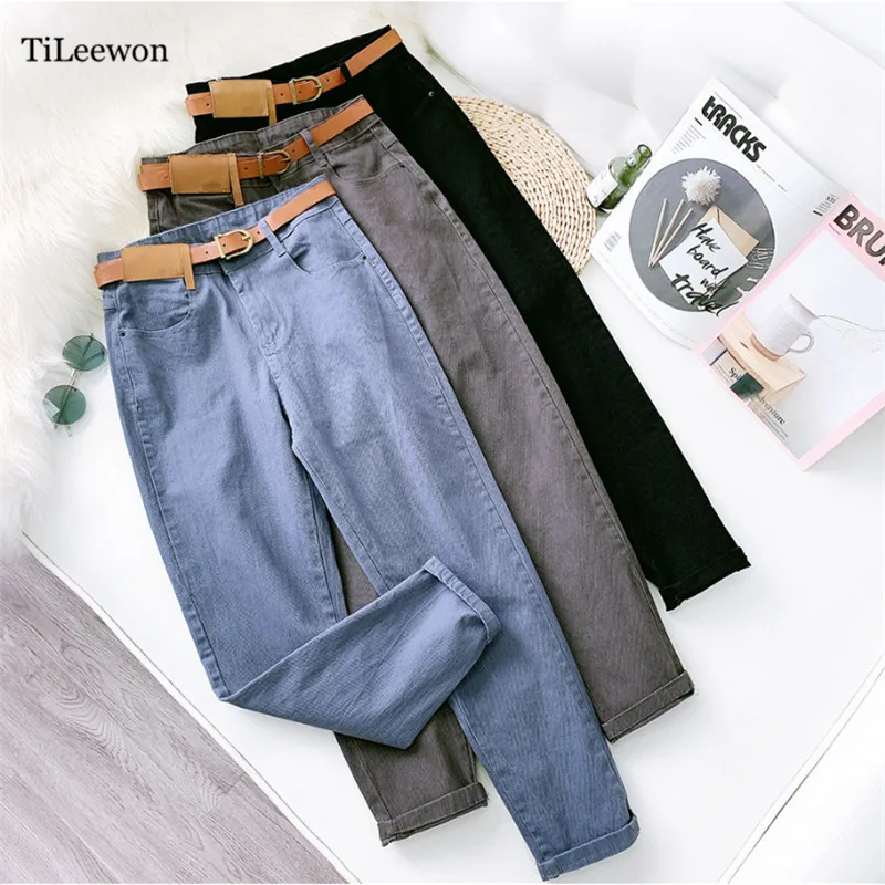 

Tileewon woman jeans casual pants pantalones mujer spodnie damskie high waist streetwear trousers aesthetic black kobieta spodni
