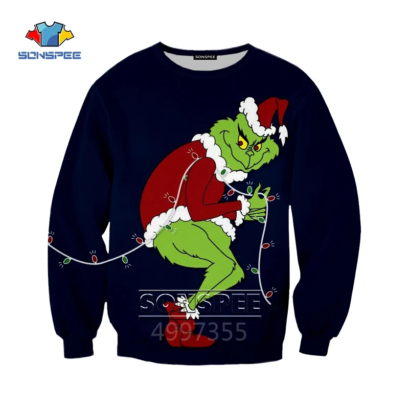 

SONSPEE Cartoon Grinch Harajuku 3D printed Kids Sweatshirts Boys Girls Teens children's Clothes Tops long Sleeve pullover SW141