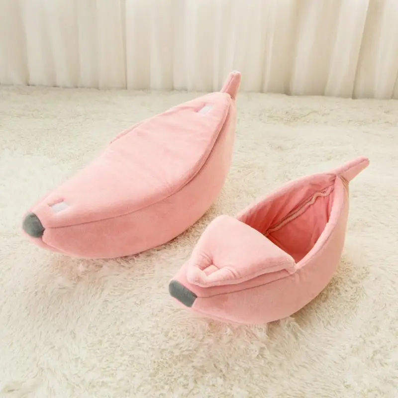 Pink Банан кошка кровать Дом Уютный милый банан щенок Подушка Питомник теплая портативная корзина для домашних животных принадлежности коврик кровати для кошек и котят - Цвет: Pink