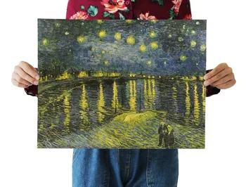 

Van Gogh's Famous Paintings Riverbank Vintage Kraft Paper Movie Poster Map School Wall Office Decoration Art Retro Prints