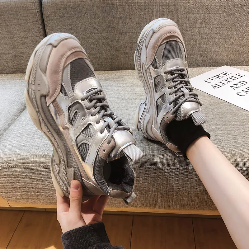 

Dirty Old Man Shoes Ins-Music of the Tide New Spring and Autumn Breathable Mesh Wild Increased Movement Women's Shoes off white