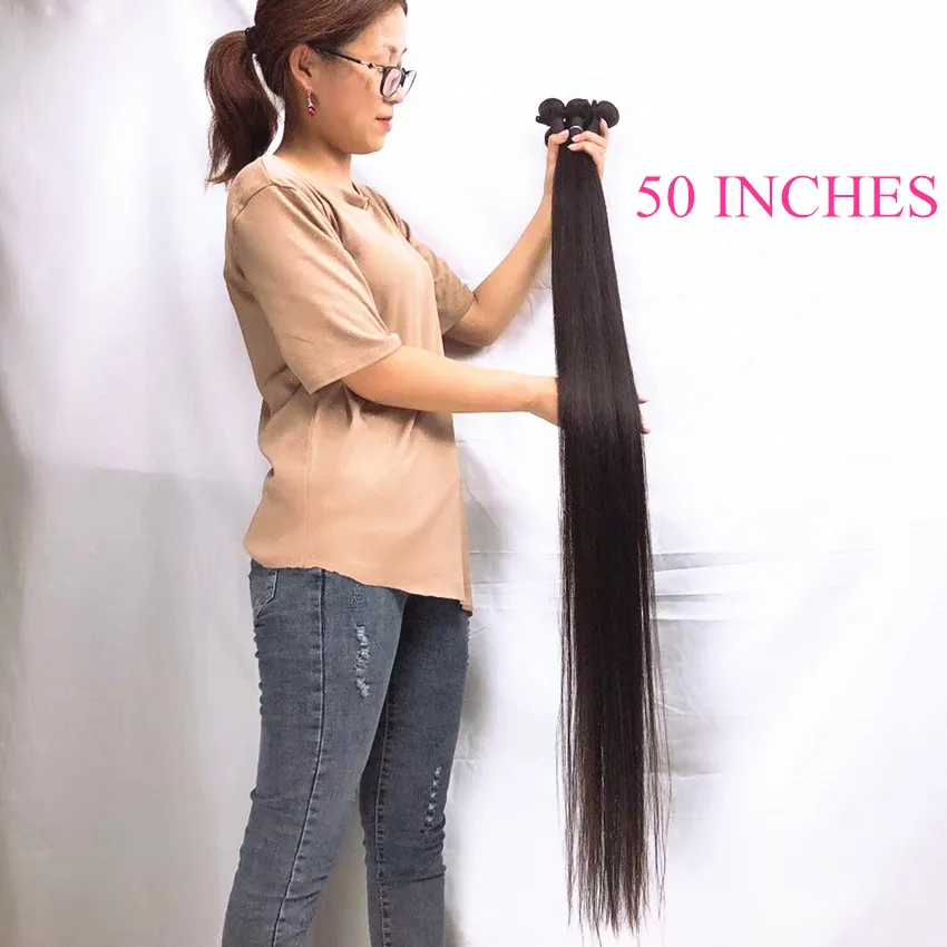 34 36 38 40 50 60 inch Long Brazilian Straight Hair Weaves Human Hair Extensions Bundles Non-Remy