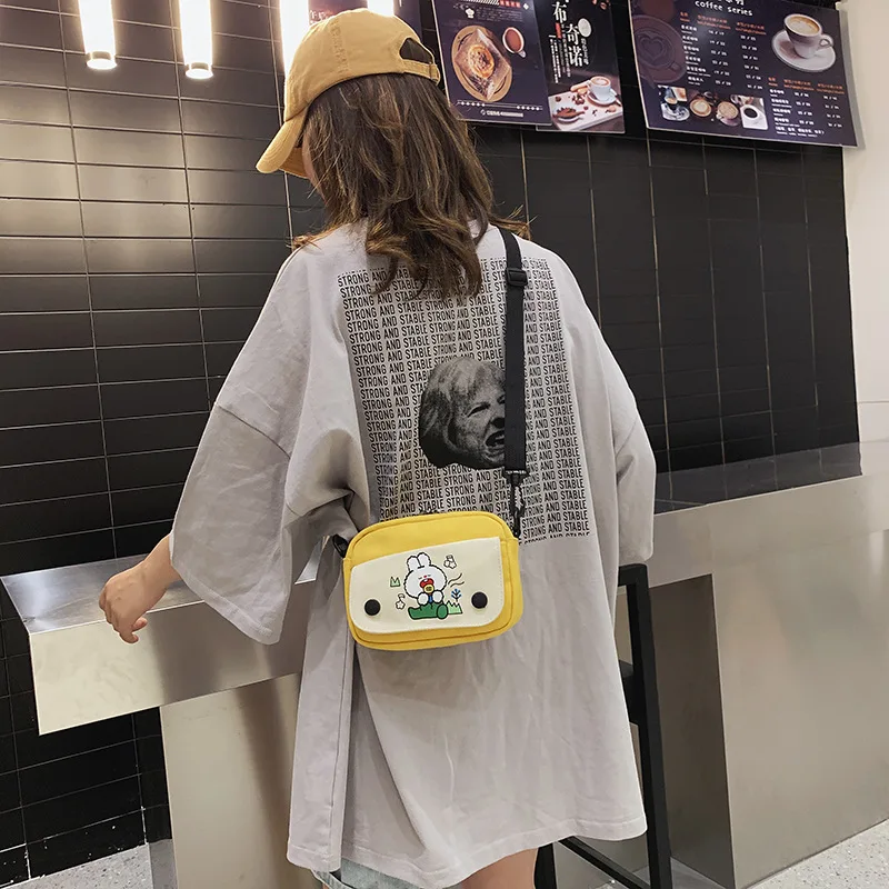 

INS Cute GIRL'S Canvas Bag Women's 2019 Summer New Style Versitile Fashion Hugh Students Crossbody Bag