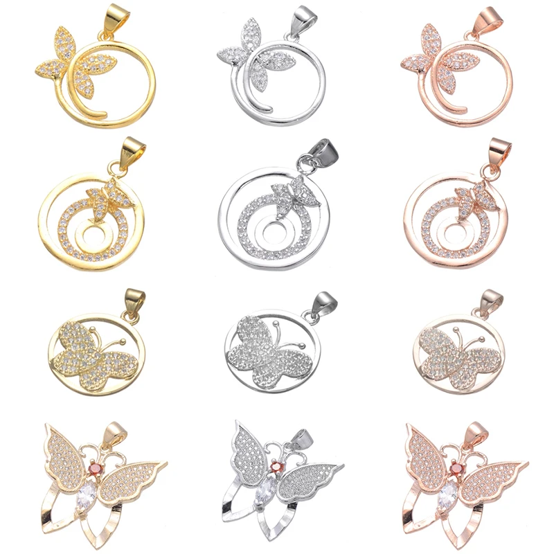Juya DIY Bracelets Necklace Pendants Micro Pave Zircon Gold/Rise Gold Butterfly Pendant Charms Supplies | Украшения и аксессуары