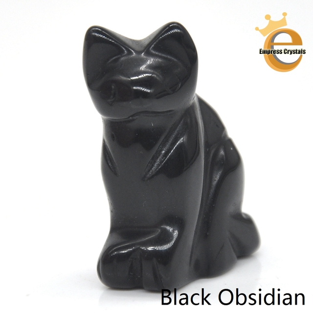 Stone Carving Cat Figurine Natural Gemstone Quartz Agate Jade Crystal Healing Animals Statue Home Decoration