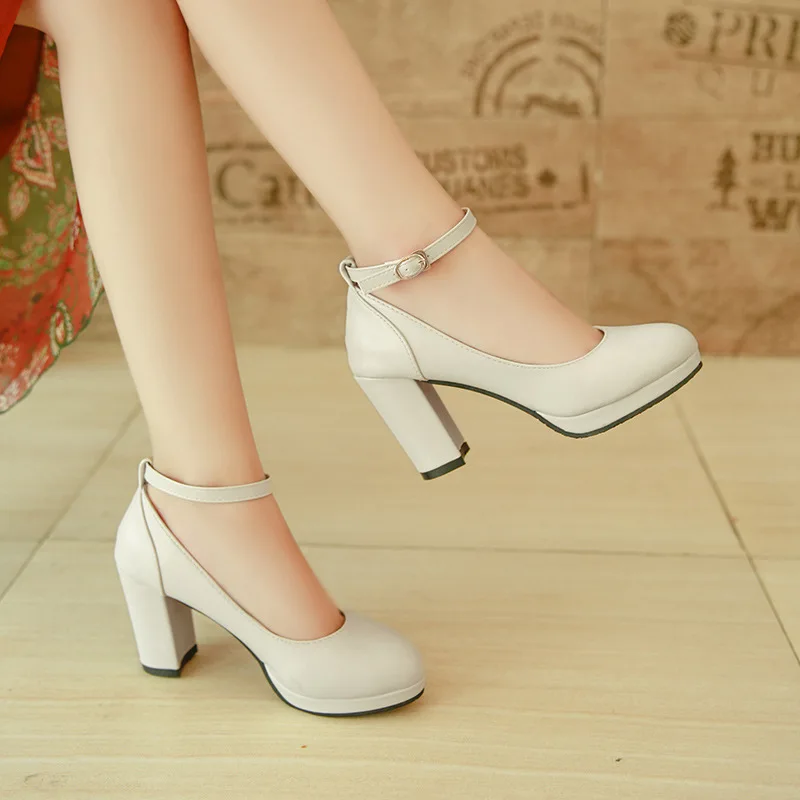

2018 Spring And Autumn New Style WOMEN'S Shoes-Shallow Mouth round Chunky-Heel Shoes Waterproof Platform High Heel Shoes Straigh