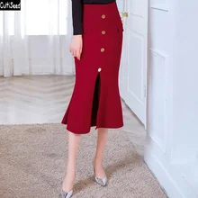 Cultiseed/Новинка года; Модные осенние юбки для женщин; женские офисные юбки с высокой талией для работы и вечеринки; женские Облегающие юбки с разрезом на один шаг
