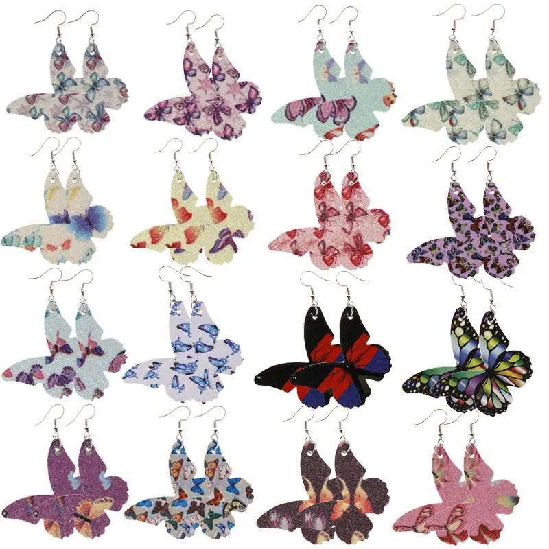 

2020 Wholesale New Butterfly Leather Earrings Double-sided Printing PU Leather Earrings Earrings Dangle