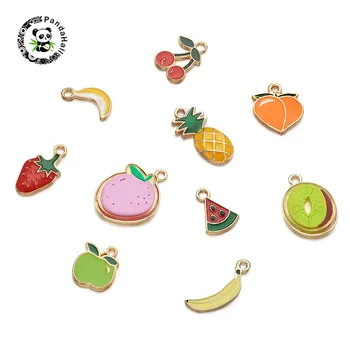 

pandahall 8pcs/Set Alloy Enamel Pendants for Jewelry Findings DIY Necklace Bracelet Making Fruits Shape Light Gold Mixed Color