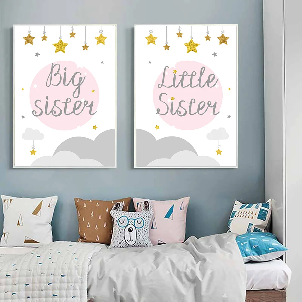 Big-And-Little-Sister-Poster-Funny-Child-Nursery-Art-Print-Pink-Quotes-Wall-Painting-Nordic-Poster (3)