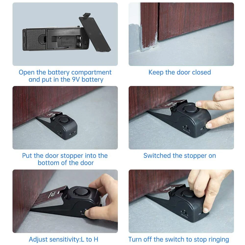 Upgraded Door Stopper Alarm Portable 120db Wedge Security Floor Door Stops Adjustable Sensitivity For Home Dormitory Traveling Door Stopper