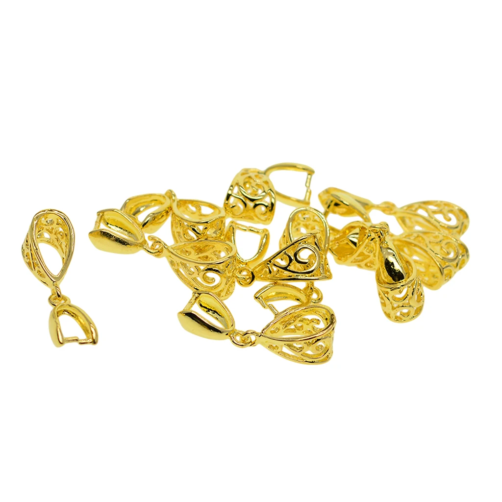 Gold Tone Pinch Style Bails Clasps Jewelry Findings for DIY Necklace Pendants, Jewelry Findings for DIY Crafts (Pack of 10 PCS)