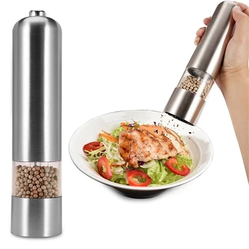 

2pcs Stainless Steel Electric Automatic Pepper Mills Salt Grinder Salt Pepper Spice Sauce Mills Grinder Kitchen Tools