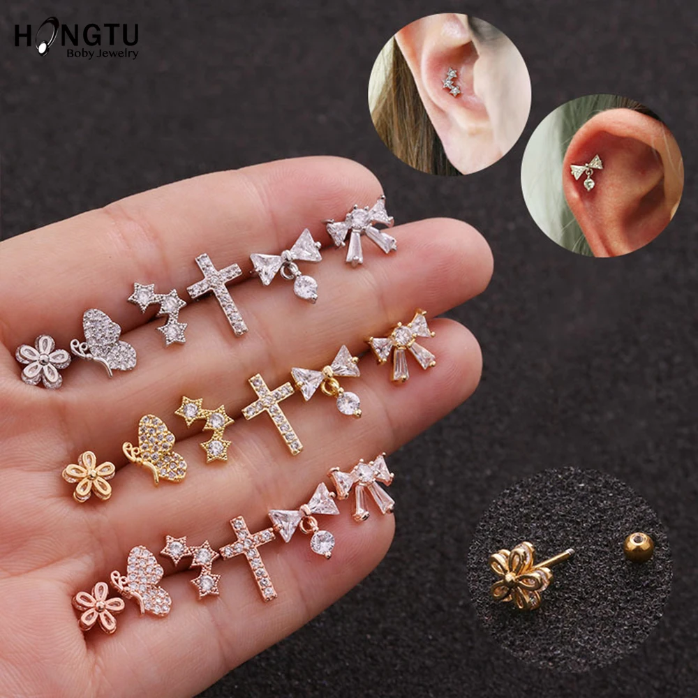 1Pc Orecchini Piercing All'Orecchio Orecchini Coreani Orecchini Piercing Tragus Orecchini A Bottone Con Estremità Piatta Orecchini A Bottone Con Pierc