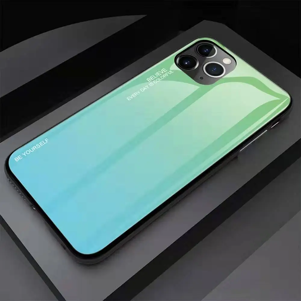 Для iPhone 11 Pro Max чехол из прозрачного закаленного стекла задняя крышка с TPU рамкой устойчивый к царапинам защитный чехол для iPhone 11 - Цвет: green