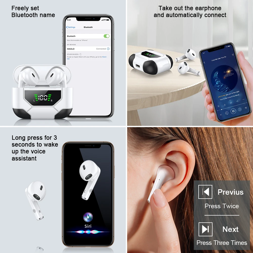 Wireless Bluetooth Earphone Volume Control Headphone Super Bass Earbuds Sport Headset with Digital Display Charging Case LZ-10