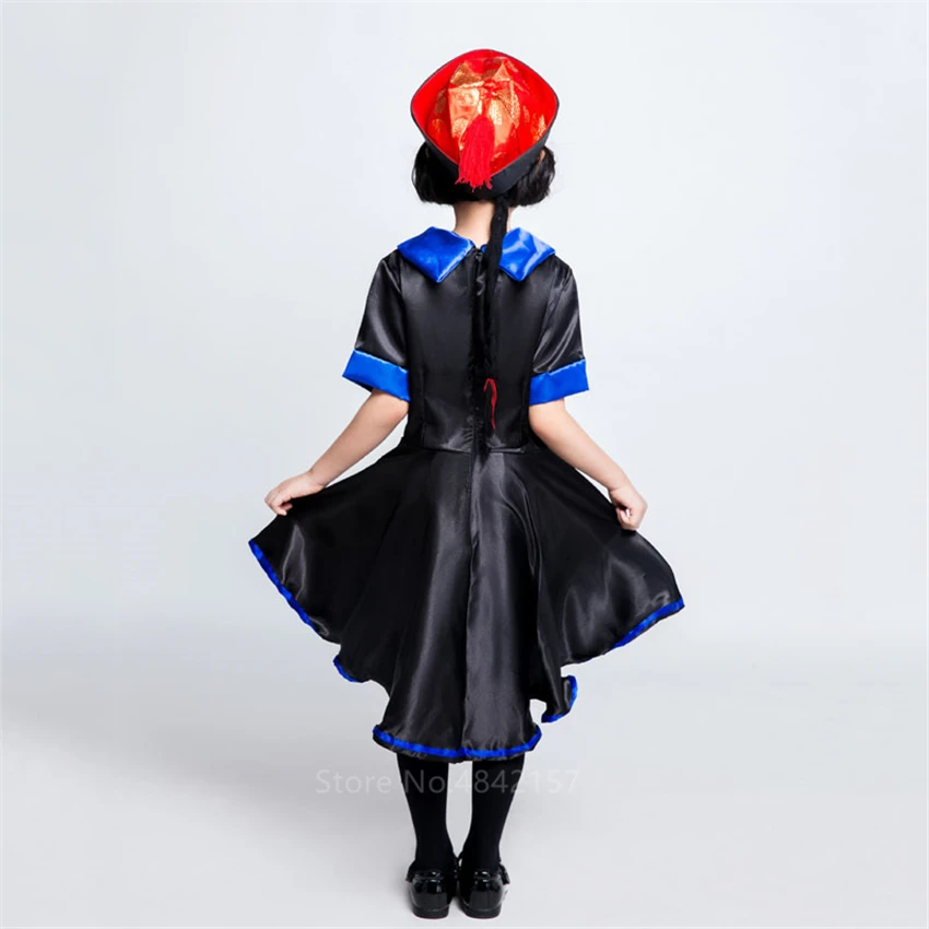 Chinese Ghost Vampire Scary Cosplay Traditional Costume Qing Dynasty Halloween Dress Women Girl Zombie Kid Carnival Party Fancy