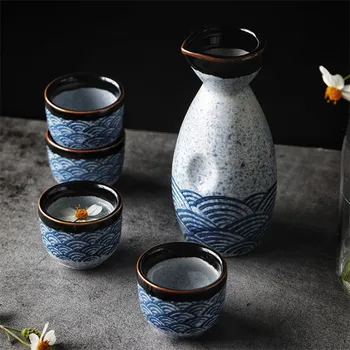 

Japanese Style Sake Wine Warm Chinese Wine Set Ceramic Sake Wine Set Vintage Wine Bottle Flagon Liquor Spirits Drinkware Bar Set