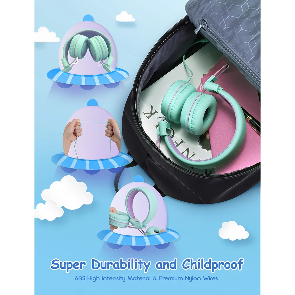 Mpow CH8 Kids Headphones Wired Headphone With 91dB Volume Limited Hearing Protection Wired Headset For Teens Girls Boys Kids