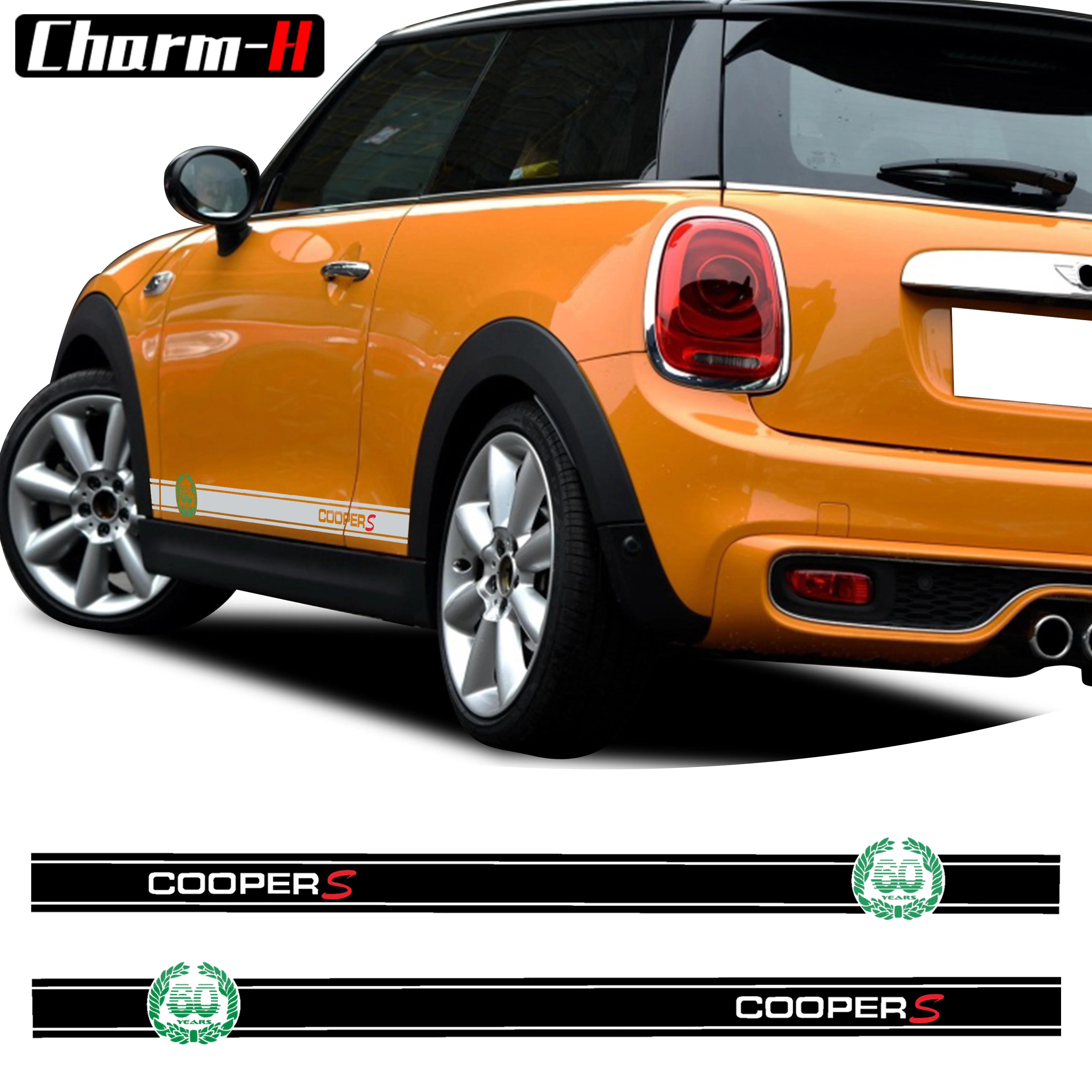 

2pcs Car Styling Side Skirt Stickers Stripes 60 years Decal for Mini CooperS JCW One F57 F55 F56 Clubman F54 Countryman F60