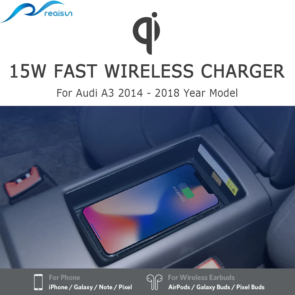 

For Audi A3 2014-2018 Car 15W New QI Wireless Charger Phone Holder Fast Charging Panel For iPhone 8 iPhone X iPhone 11