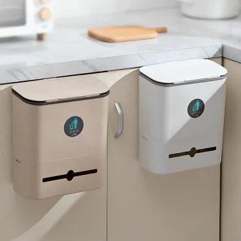

New Cabinet Door Hanging Recycle Trash Bin Home Mini Storage Bucket Waste Tissue Box Punching-free Dustbin for Bathroom Kitchen