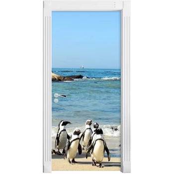 

Creative 3D Beautiful Landscape Door Stickers Cute Penguin For Living Room Bedroom PVC Adhesive Wallpaper Waterproof Mural Decal