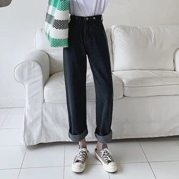 

High Waist Mom Jeans Casual Loose Vintage Boyfriend Denim Jeans Womens Black Jeans Plus Size Ladies Jeans