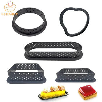 

2pcs Heat-Resistant Perforated Tart Ring Silikomart Round Kit Tarte Ring Molds Cake Ring Cutter For Baking Plastic Cake Mold 718