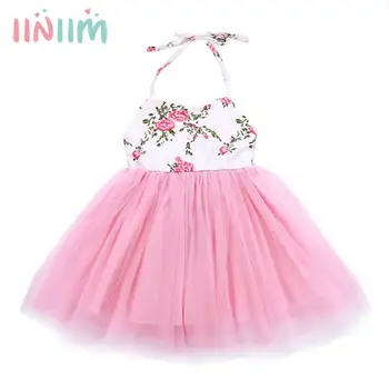 

Newborn Baby Girls Dresses Sleeveless Halter Neck Floral Printed Backless Tulle Dress Sundress Kids Casual Summer Party Costume