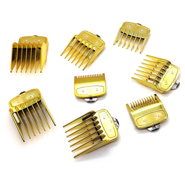 universal hair clipper cutting comb cover, barber shop trimmer protective gear accessory limit comb hairdressing tool 8pcs Golden