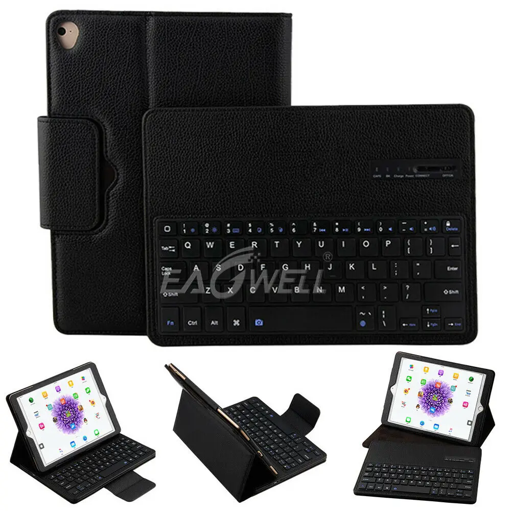 Из искусственной кожи Litchi клавиатура с узором чехол для планшета для Apple iPad Pro 10,5 дюймов чехол Беспроводная Bluetooth клавиатура Smart Cover - Цвет: Black