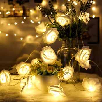 

Christmas Rose Flower Led Fairy String Lights Battery Powered Wedding Valentine'S Day Event Party Garland Decor Luminaria Natal