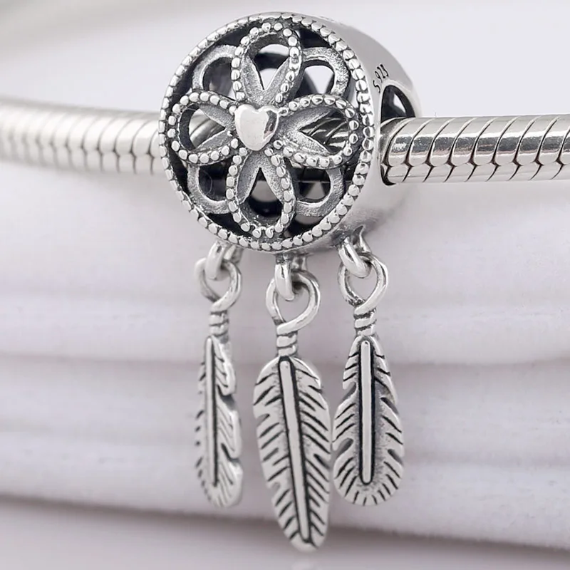 

Original Openwork Flower Feather Spiritual Dream Catcher Pendant Bead Fit 925 Sterling Silver Charm Pandora Bracelet Diy Jewelry