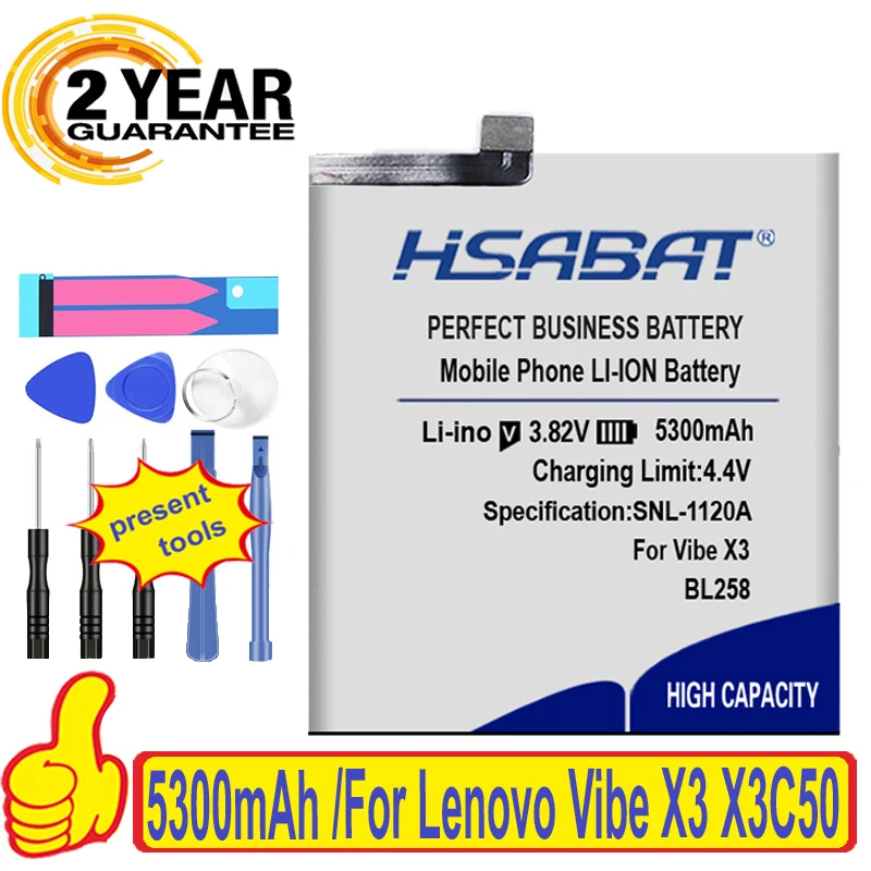 Battery For Lenovo Lemeng X3 C50 C70 5300mah Bl258 Vibe X3 X3c50 X3c70